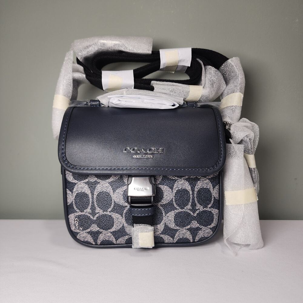 NWT Coach CEB25 Racer Crossbody Bag Blue Denim Signature Canvas with Charms